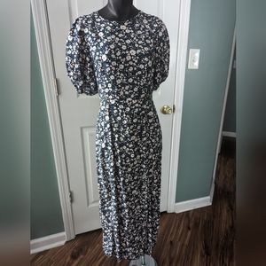 Puff-Sleeve Floral Maxi Shift Dress for Women Small